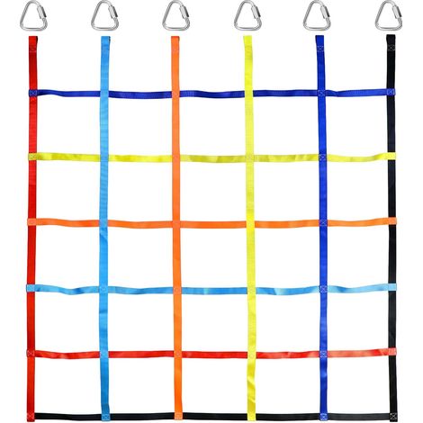 Filet d'escalade TOPNEW pour enfants en extérieur, filet de ninja avec échelle de corde pour slackline, structures de jeux, balançoires, aires de jeux, multicolore (1/5)