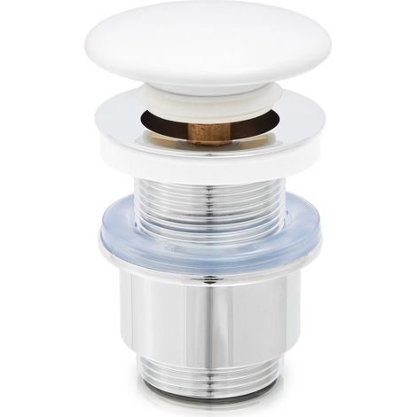 Bonde universelle à clapet pour lavabo et bidet sans trop plein en laiton chromé et cache en céramique blanche Frera (1/4)