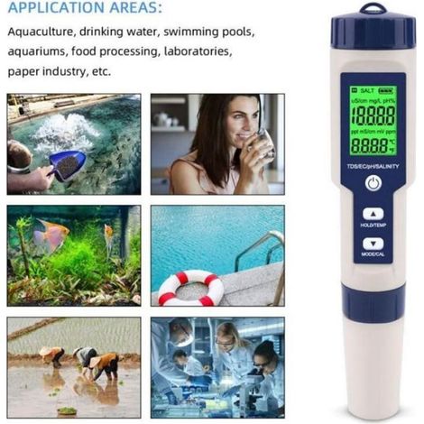 Testeur de qualité de l'eau - 5 fonctions intégrées Écran LCD rétroéclairé - Aquarium et eau potable - Numérique (1/5)