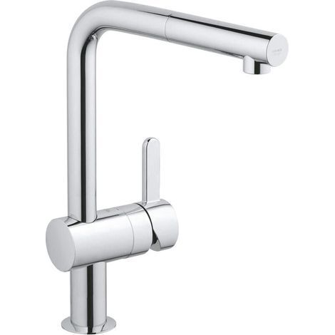 Grifo de fregadero de cocina, grifo con rociador extraíble, caño en forma de L, fácil instalación y limpieza, acabado cromado. (1/4)