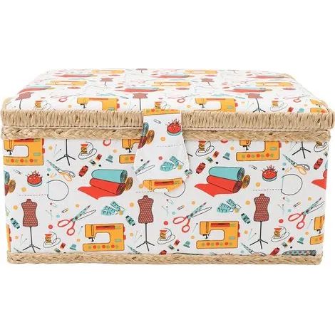 Panier à couture grande capacité, boîte de rangement portable avec plateau en plastique amovible (1/3)