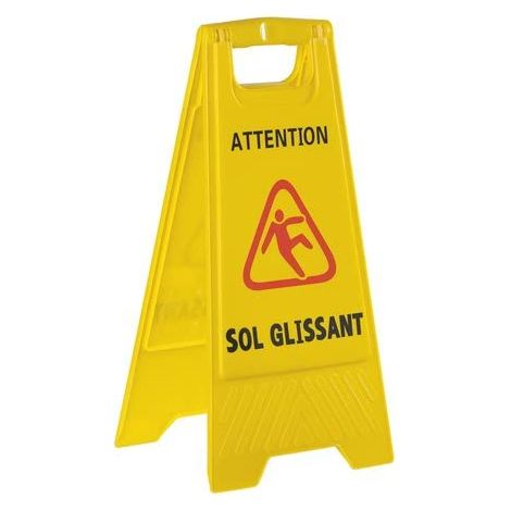 Panneau de signalisation sol glissant chevalet jaune – Fixation au sol – Pour chantiers humides – Visibilité optimale – Tampel