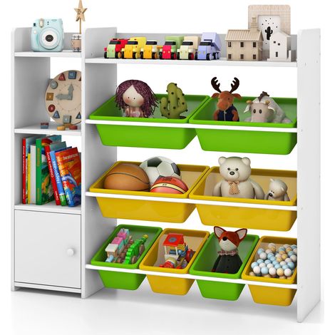 COSTWAY Kids Bookshelf Toy Storage Organizer w/ 8 Storage Boxes-Yellow (1/5)