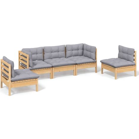 Salon de jardin 5 pcs Contemporain, Ensemble repas de jardin, avec coussins gris Bois de pin massif OIB6596E (1/5)