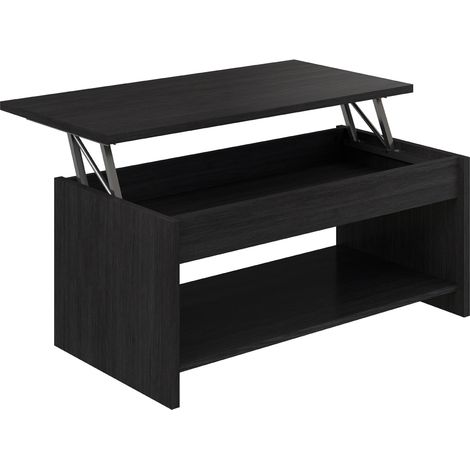 Table basse avec plateau relevable coloris gris en mélamine -Longueur 100 x profondeur 50/72 x hauteur 40/55 cm -PEGANE- (1/3)