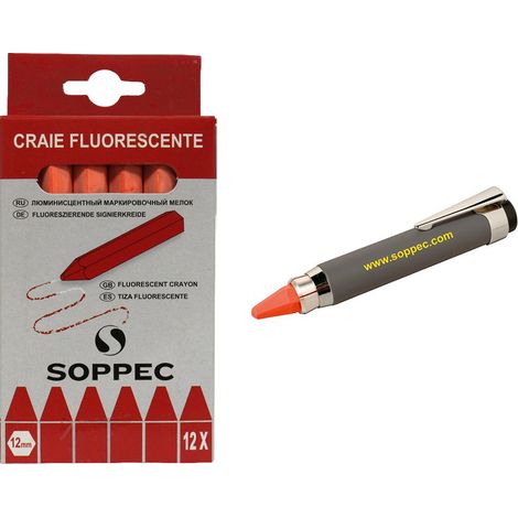 Lot de 1 porte-craie et une boite de 12 craies de marquage fluorescentes rouges