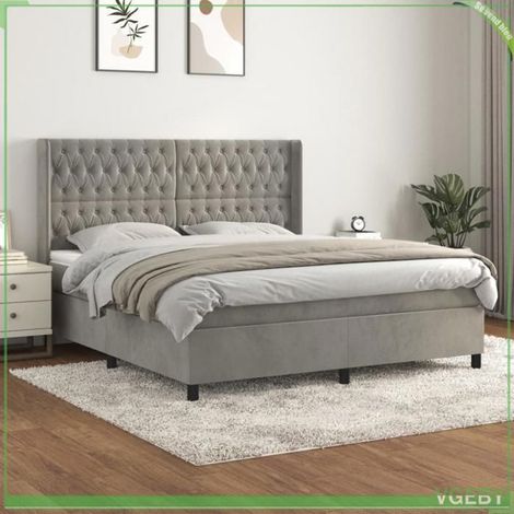 Sommier à lattes et matelas - 3132873 - Velours gris clair - Matelas 180x200 20cm ressorts ensachés - Tête de lit réglable (1/5)