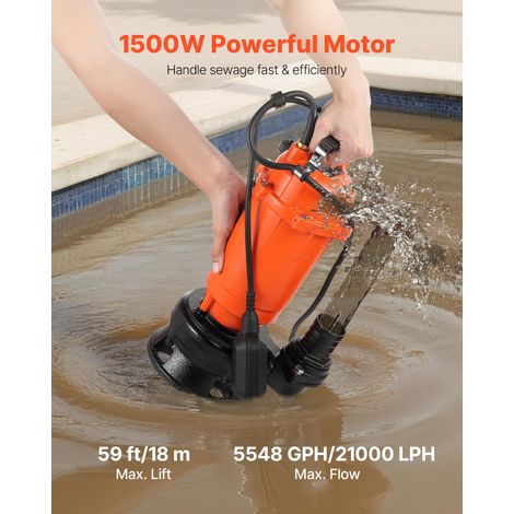 Pompe Submersible Eaux Usées 1500 W Pompe Puisard Fonte 21000 L/h avec Interrupteur à Flotteur Automatique, Hauteur Refoulement 18… (1/5)