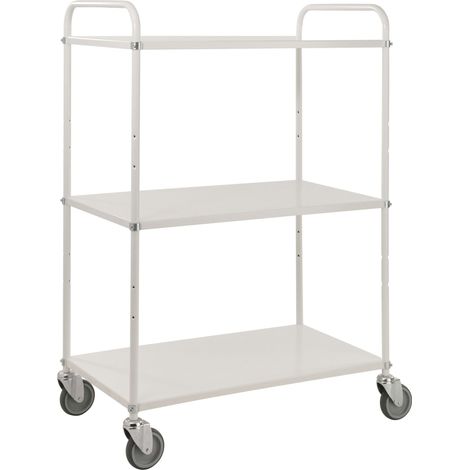 Kongamek Etagenwagen mit 3 Böden 900x440mm pulverbeschichtet in weiß 24mm Rand ohne Bremse