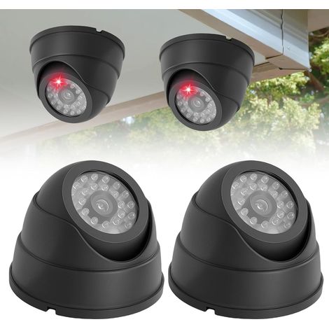 Lot de 2 caméras de surveillance factice d'extérieur CCTV avec lumière LED rouge clignotante, caméra de surveillance factice pour intérieur et extérieur, noir