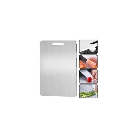 Titanium cutting board - Stainless steel on both sides - BPA-free - For cooking meat, bread, vegetables and fruit (34 x 23 cm) (1/5)