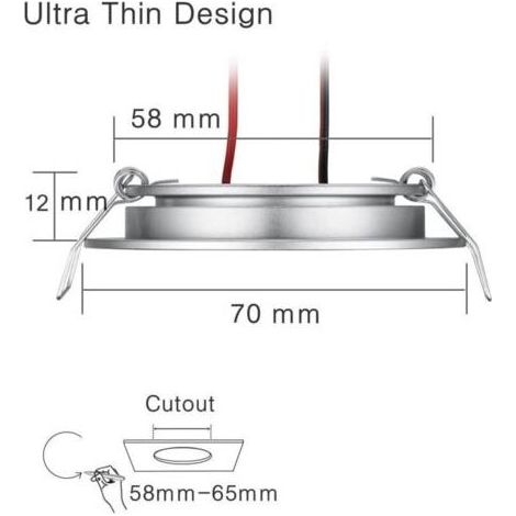 4 x 12V LED-Einbaustrahler, 58-65mm Loch, 3W, 3200K, Einbaudeckenleuchten für Wohnmobil, Boot, Wohnwagen, Transporter, Yacht, Warmweiß (silberne Ausführung) (1/5)