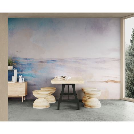 Papier peint aquarelle – Horizon marin doux et lumineux - 150 x 250 cm (1/2)