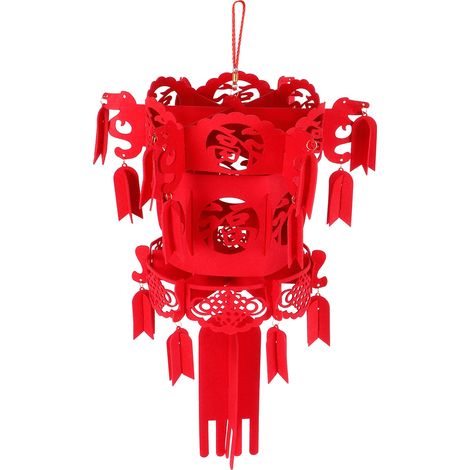 Lanterne Chinoise à Monter Soi-Même en Feutre Rouge Bonheur Festival Nouvel An Suspension Déco Maison Jardin 36,5x28 cm Lot de 6 (1/5)