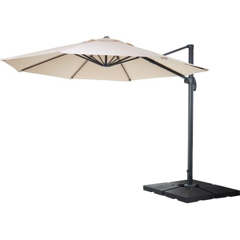 [NEUWERTIG] Gastronomie-Ampelschirm HHG-553, Sonnenschirm, rund Ø 4m Polyester/Alu 27kg creme mit Ständer