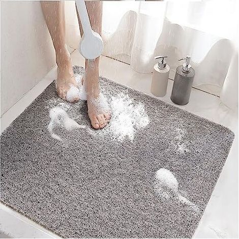Non-Slip Shower Mat 60x60cm Non-Slip Bath Mat with Drain, Soft PVC Loofah Bath Mat for Bathroom, Quick Drying