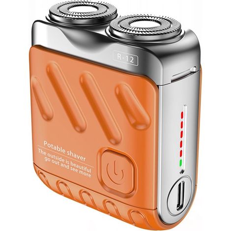 Rasoio elettrico ricaricabile per barba con doppi anelli magnetici, mini rasoio elettrico da viaggio, arancione