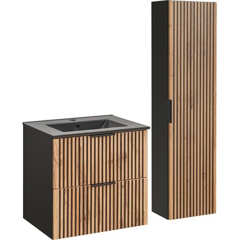 Set di mobili da bagno con lavabo Gaia marrone e nero 60cm