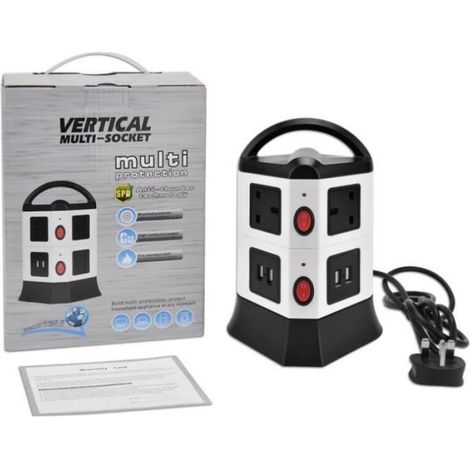 Tour Multiprise Parasurtenseur Parafoudre avec 6 Prises Electrique (2500W/10A) et 4 Ports USB, Bloc USB Multiprise avec Interrupteur (1/2)