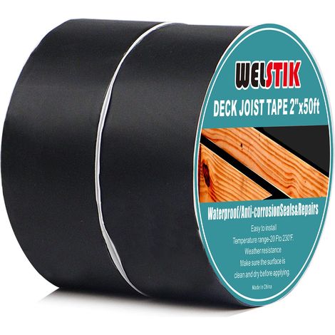 Lot de 2 rubans adhésifs pour solive de terrasse - 50 mm x 15 m - En butyle résistant aux intempéries - Ruban adhésif clignotant pour terrasses en bois, poutres et toits (1/5)