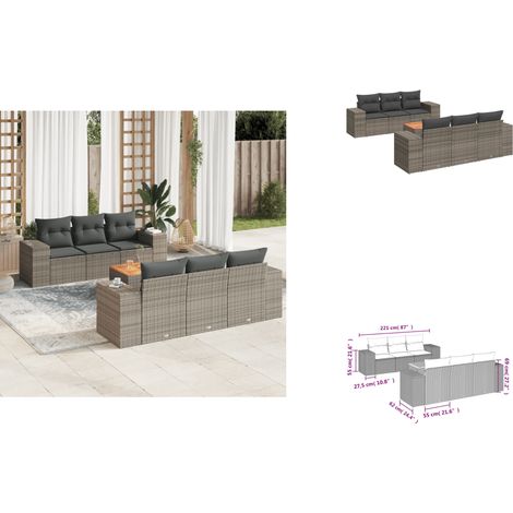 Salon de jardin avec coussins 7 pcs gris résine tressée - Ensemble Salon De Jardin - Meuble Extérieur - Résine Tressée - Rotin Synthétique - Fauteuil Jardin (1/3)