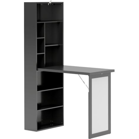 Black Three-Piece Desk with Storage and Writing Surface for Home Office Use