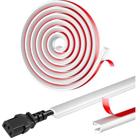 Goulotte Passe Cable, 2M Cache Cable Unique Semi-circulaire, Blanc avec Ouverture Latérale Goulotte Electrique, Cache Fil Electrique pour Murs et Sols, Maison, Bureau (14 x 10 mm) (1/5)
