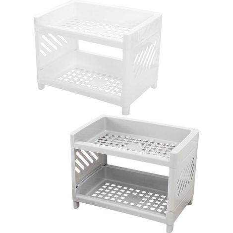 Set mit 2 Küchenregalen und -organisatoren aus Kunststoff, Schrankregale (weiß + grau)