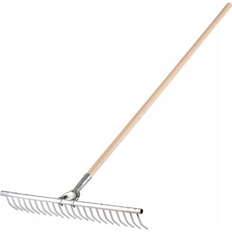 KADAX Rastrillo de heno con mango largo de madera para una cosecha eficiente y cómoda, rastrillo de hojas de jardín, herramienta de jardinería (aluminio) (1/5)