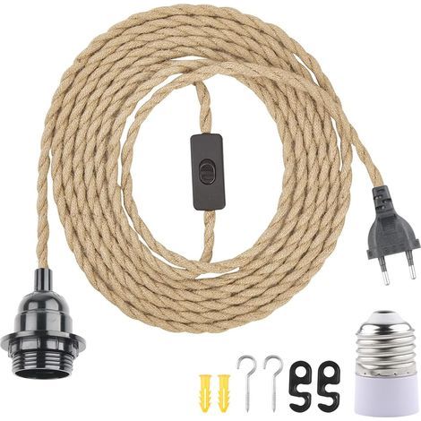 E27 socket, integrated switch, 4.5m hemp cable, E14 adapter, for DIY living room pendant lights (1/5)