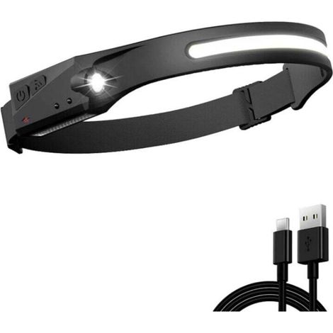 Lampe frontale rechargeable, lampe frontale à LED, lampe frontale 230 avec 5 modes d'éclairage, lampe frontale lumineuse pour enfants et adultes, contrôle du capteur de mouvement, pour le camping, la