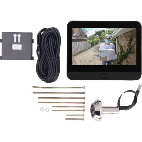 4.3-inch IPS LCD screen, 120-degree wide-angle digital peephole viewer, 1080P WiFi video intercom system with night vision and motion detection, Black (1/5)