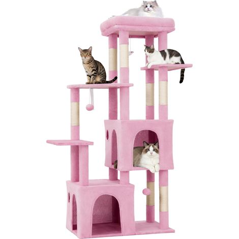 Arbre à Chat 156cm Gris 2 Cabanes Perchoir XXL (1/5)
