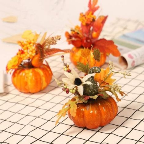 Citrouille Artificielle - Plastique - Décoration Automne Halloween - Lot de 3 (1/4)