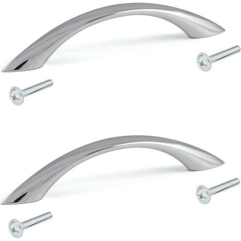 2x Poignée de meuble métal finition chrome poli entraxe 96mm hauteur 24mm tiroir armoire avec vis (1/4)