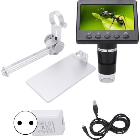 Microscope numérique 4,3 pouces LCD 720P grossissement 1000X réglable luminosité AC100-240V prise UE éducation enfants adultes (1/5)