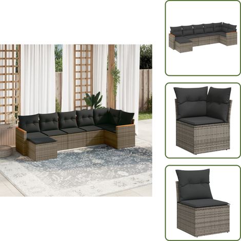 The Living Store 7-tlg. Garten-Sofagarnitur mit Kissen Grau Poly Rattan - Gartenmöbel - Sofasatz - Outdoor-Lounge - Rattanmöbel - PE-Rattan (1/5)