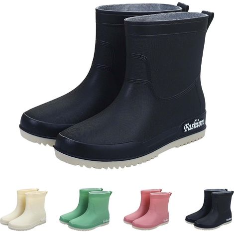 Bottes mi-mollet larges pour femme – Bottes de marche en caoutchouc pour homme – Bottes de pluie antidérapantes confortables pour le jardin – Bottes d'extérieur en caoutchouc isolées, Noir , 38 (1/5)