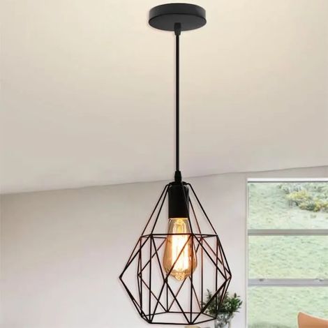 U-Do Lustre Ajustable Vintage Suspension Luminaire Cage en Fer Noir E27 Lampe Intérieur style Industriel (1/4)