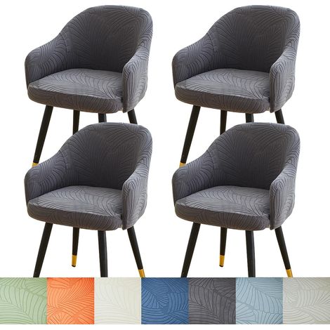 Housses de chaises de salle à manger élastiques avec accoudoirs : protection antidérapante en polyester et élasthanne pour chaises de bureau et de coiffeuse - Lot de 2 (1/5)
