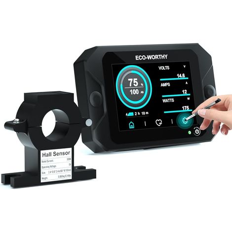 Moniteur de batterie amélioré 300 A 12 V/24 V/36 V/48 V, moniteur de batterie à écran tactile 3,5 pouces avec alarme, testeur de batterie lithium/gel pour camping-cars, systèmes solaires (1/5)