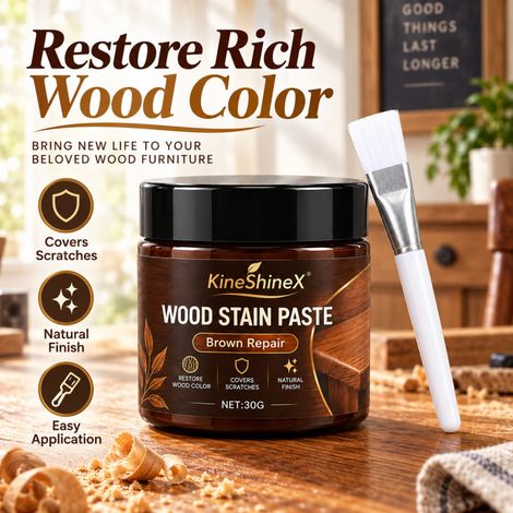 KineShineX Holzbeizpaste 30 g Braun Möbelreparaturpaste für Kratzer auf Massivholztischen, Stühlen und Schranktüren (1/5)