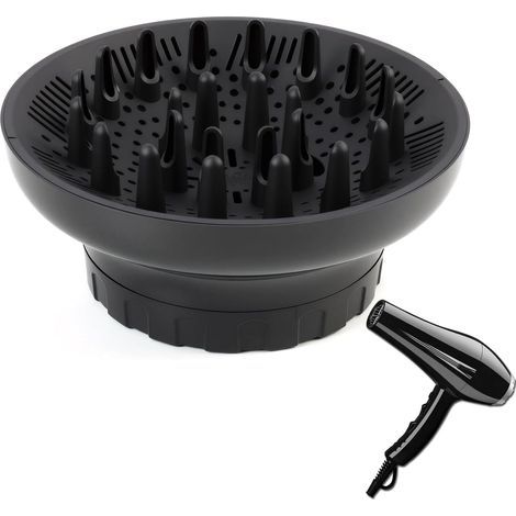 Universele diffuser opzetstuk voor föhn – diffuser voor haar, aanpasbaar voor föhn met mondstuk D=3,8-6,8 cm, voor krullend/golvend haar (maximaal volume zonder frizz), zwart (1/5)