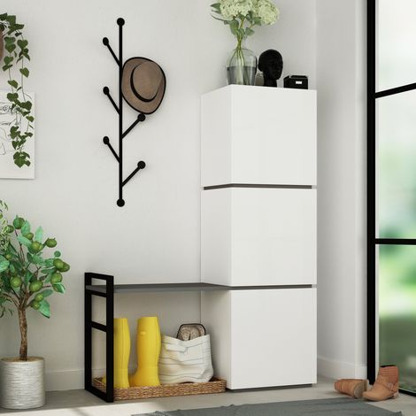 Schuhschrank Mello Weiß Anthrazit Melamin 109x149x39 cm