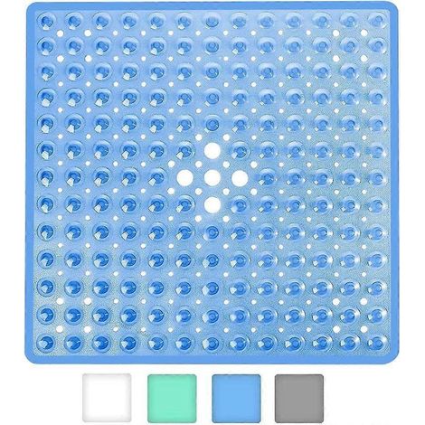 Tapis de bain carré antidérapant (bleu) avec ventouses - Durable et élégant - Tapis de douche antidérapant - Design moderne - Ventouses de qualité - Lavable en machine (1/5)