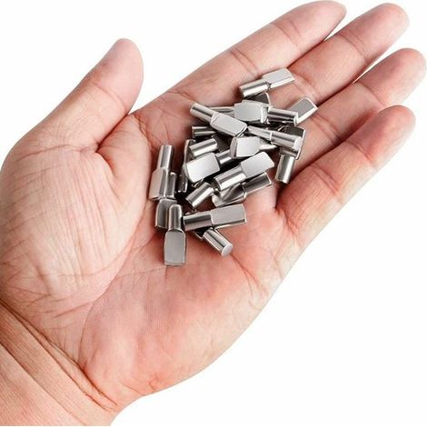 Regalklemme, Regalstützklemme 5 mm, Regalstift aus vernickeltem Metall, 120 Stück. Flache, löffelförmige Regalstützstifte. Metall Regalhalterung (1/5)