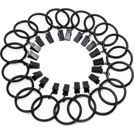 (Schwarz, 38 mm Innendurchmesser) 20 Clip-Gardinenringe aus Edelstahl mit Clips zur Dekoration von Gardinen und Bildern