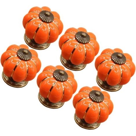 Poignées en céramique citrouille (lot de 6) - boutons de porte, boutons de meuble, boutons de placard - vis incluses - pour portes, placards de cuisine, tiroirs, commodes - couleur orange (1/5)