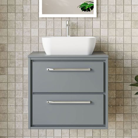 Hudson Reed Lille Wall Hung 2-Drawer Vanity Unit with Worktop 600mm Wide - Coastal Grey (1/5)