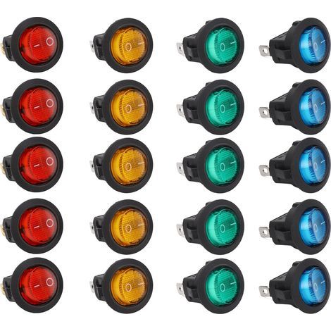 20 runde Kippschalter mit LED-Beleuchtung, 3 Pins, 2 Gänge, 20 mm, Kfz-Ein/Aus-Kippschalter, 12 V (1/5)